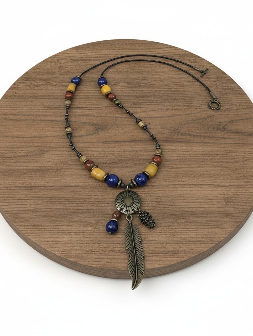 Semi Precious‎ Stone Necklace W/Bronze Dream Catcher Pendant